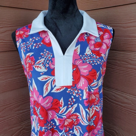 Sigrid Olsen Golf & Tennis Blue Pink White Floral Dress Women's Size Large NWOT - Picture 6 of 13
